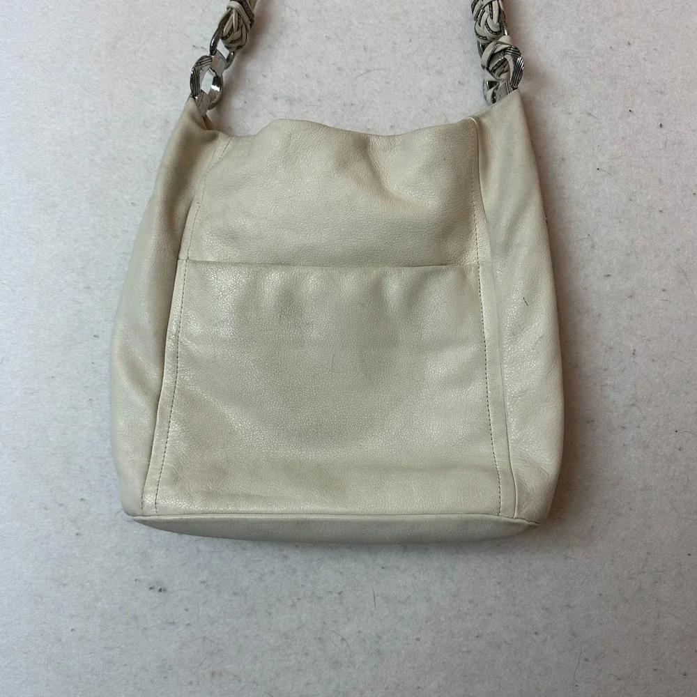 Brighton Cream Leather Beaded Medallion Hobo Shoulder‎ Bag Ivory Silver Heart